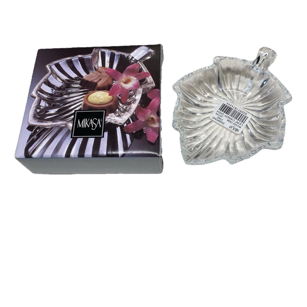 Mikasa Diamond Fire Crystal Leaf Decorative Dish Made In Germany